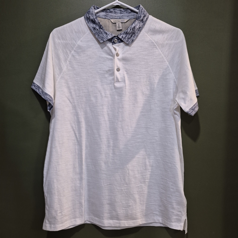 Calvin Klein Jeans White Polo with Blue Collar